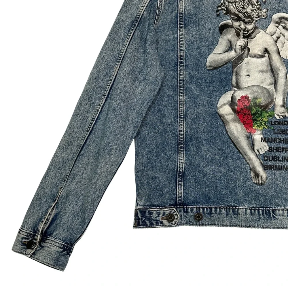 H&M Divided Young Thug Denim Jacket Angel Cherub Tour L Blue Acid Wash Unisex